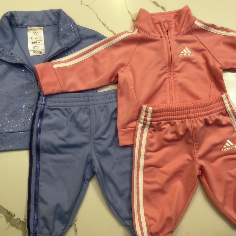 Adidas Two Piece Long Sleeve Pink and Purple Tracksuit Set